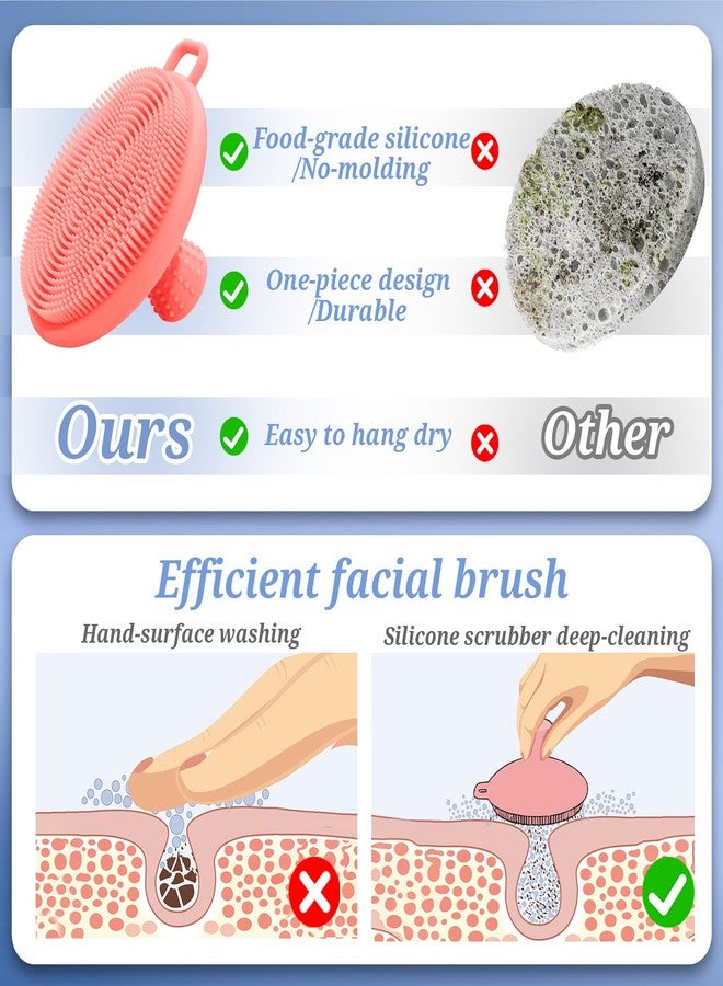 GEENOA Silicone Back & Body & Face Scrubber Set 3PCS, Gentle Exfoliating Back & Body Scrubber with Dual-Side Brush Head, Hygienic Silicone Loofahs with Soft Bristle and Non-Slip Handle(Pink-3PC) - Image 5